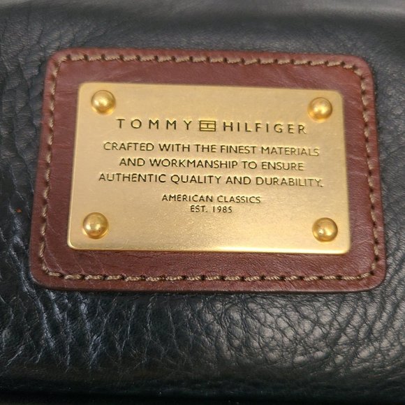 Black Leather Tommy Hilfiger Shoulder Bag Metal Plate - Picture 4 of 8